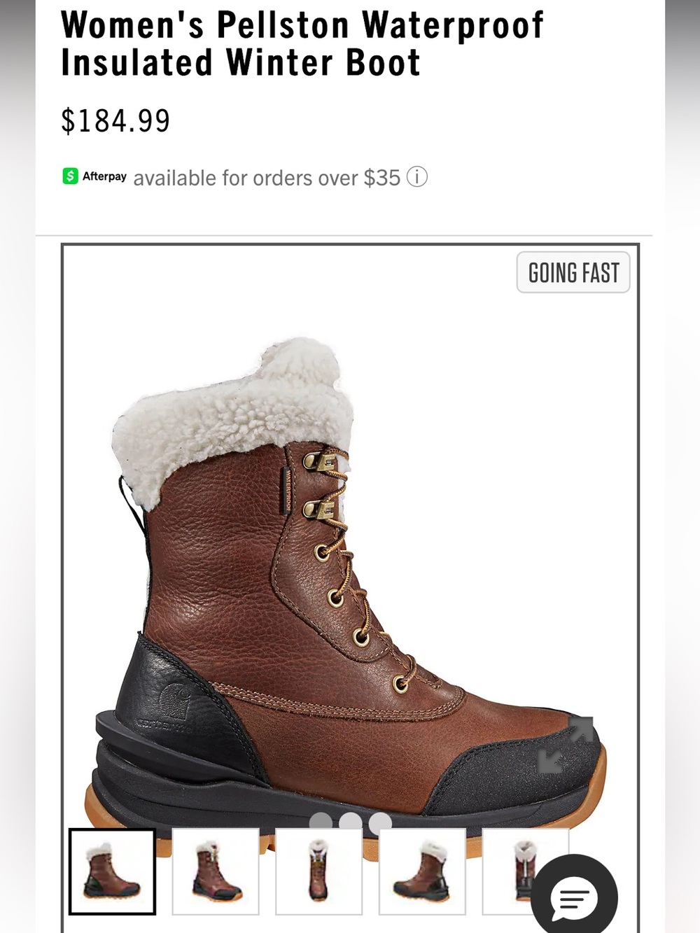 Worn once!! Carhartt Pellston Waterproof Insulated Winter Boot Sz 6